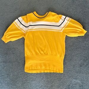 Yellow Striped Sweater with Puffy Sleeves. Size L.